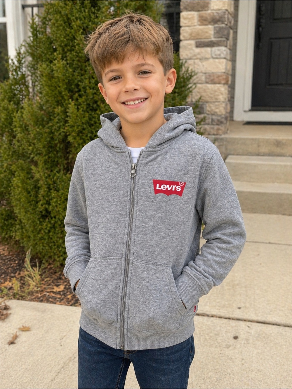 Levi’s Grey Zip Up Hoodie Kids Medium 7/8 Full Zip Sweatshirt Boys Girls